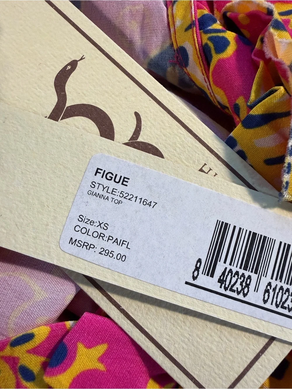 NWT Figue ‘Gianna’ Flutter Sleeve Top in Pink & Yellow “Paisley Floral” Size XS